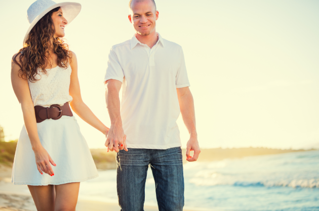 couple smiling walking on the beach | poway ca